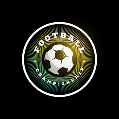Football soccer circular vector logo. Modern professional Typography sport retro style vector emblem and template logotype design. Football colorful logo