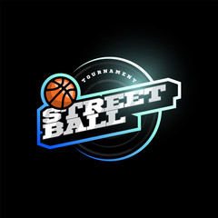 Streetball modern professional sport Typography logotype in retro style. Vector design emblem, badge and sporty template logo design.