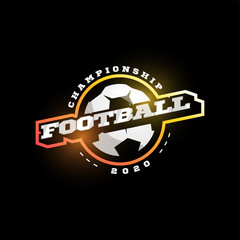Fototapeta na wymiar Football or soccer Modern professional sport Typography in retro style. Vector design emblem, badge and sporty template logo design