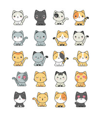 set of cute cats on white background