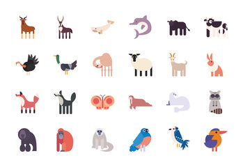 Cute animals cartoons fill style icon set vector design