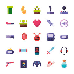 Isolated videogame line style icon set vector design
