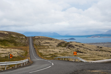 Icelandic countryside road near lake Thingvallavatn