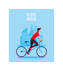 man with bicycle, label ride bike