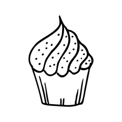 Single hand drawn cupcake. Doodle vector illustration for greeting cards, posters, stickers and seasonal design.