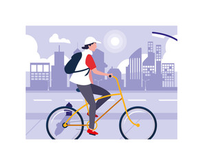 Fototapeta premium man with bicycle, man with healthy lifestyle