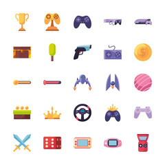 Isolated videogame line style icon set vector design