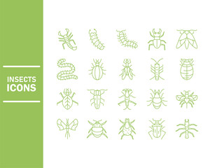 insect icon set over white background, line detail style