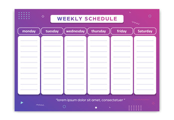 Weekly planner schedule monday to saturday geometric gradient colorful abstract style