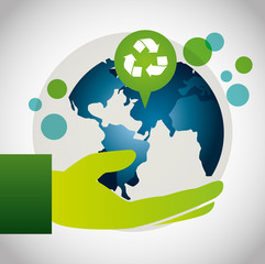 eco friendly poster with earth planet and recycle symbol