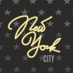 New York City.Black and yellow hand drawn typograrhy.
