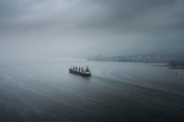 Ship In Vancouver During A Storm.