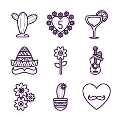 Mexican line style icon set vector design