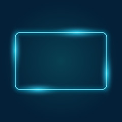 Neon rectangle frame on dark blue background, vector illustration.