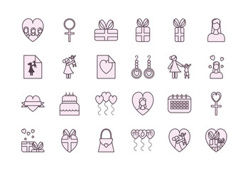 mothers day line style icon set vector design