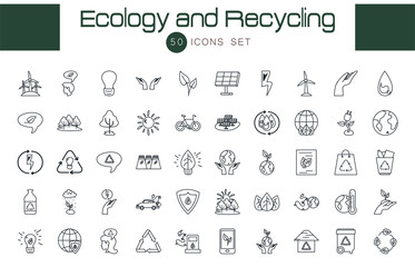 Isolated 50 ecology line style icon set vector design