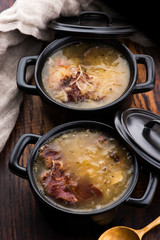 Cabbage soup with meat. Farm-style