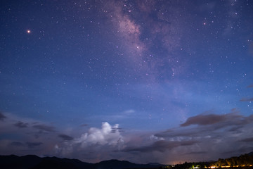 Fototapeta na wymiar Stars and the Milky Way in the dark night sky are very beautiful.