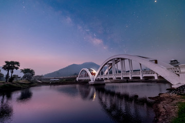Stars and the Milky Way in the dark night sky are very beautiful.