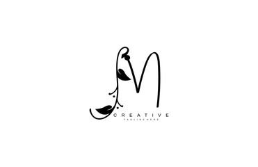 Letter M Minimalist Thin Flourishes Typography Logo