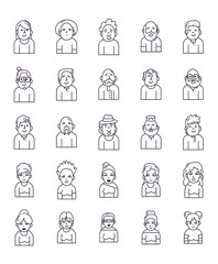 Fototapeta premium Isolated people avatars line style icon set vector design