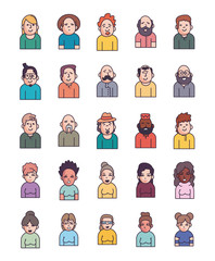 Isolated people avatars fill style icon set vector design