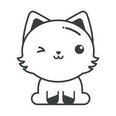 cute cat on white background, line style icon