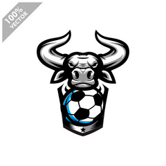 Soccer Bull team logo design. Scalable and editable vector.