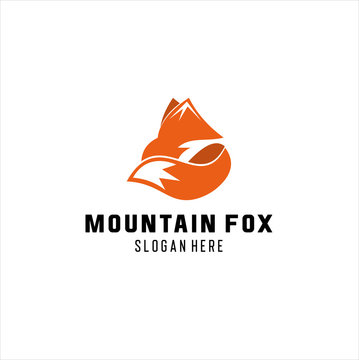Illustration of Creative Design Fox Head Logo Symbol, fox with mountain image