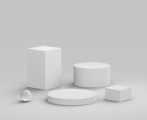 3d white gray  podium minimal studio background. Abstract 3d geometric shape object illustration render. Display for cosmetics and beauty fashion product.