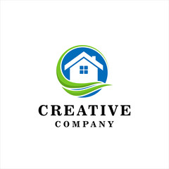 Green house nature logo design. With circle concept, eco friendly and smart houses. Simple design with gradient color