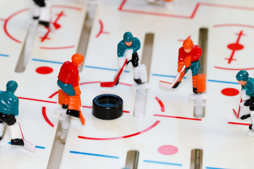 A old fashion manual hockey game for kids macro view.