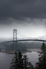 Vancouver, Lions Gate Bridge In A Rain Storm.