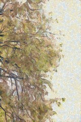 Trees and wood leggings of trees Illustrations creates an impressionist style of painting.