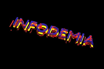 Infodemia lettering concept about pandemia and false information with coronavirus covid-19. 3d illustration isolated on black background