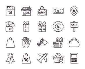 Shopping line style icon set vector design