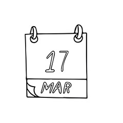 calendar hand drawn in doodle style. March 17. World Day of Social Work, St. Patric's, date. icon, sticker element