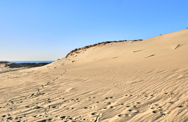 View of nordic sand dunes and Baltic sea at Curonian spit, Nida, Klaipeda, Lithuania