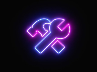 Blue and purple neon light icon isolated in black background. Vibrant colors, laser show. 3d rendering - illustration.