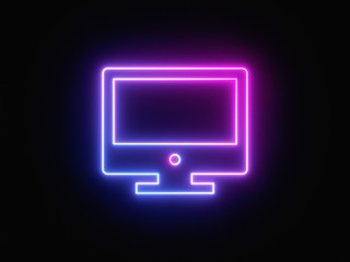 Blue and purple neon light icon isolated in black background. Vibrant colors, laser show. 3d rendering - illustration.