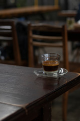 vietnamese coffee on wooden table ( selected focus)