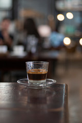 vietnamese coffee on wooden table ( selected focus)
