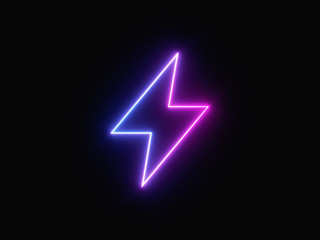 Blue and purple neon light icon isolated in black background. Vibrant colors, laser show. 3d rendering - illustration.