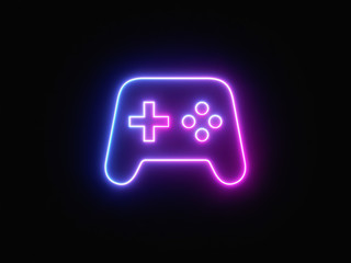 Blue and purple neon light icon isolated in black background. Vibrant colors, laser show. 3d rendering - illustration. © Jiva Core