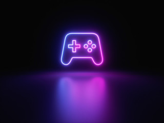 Blue and purple neon light icon isolated in black background. Vibrant colors, laser show. 3d rendering - illustration.