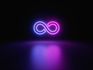 Blue and purple neon light icon isolated in black background. Vibrant colors, laser show. 3d rendering - illustration.