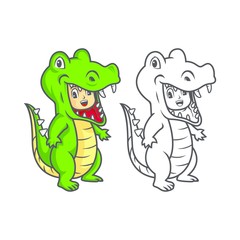 Illustration of Kids Wearing Dinosaur Costumes. for coloring book