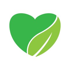 Love organic logo with love symbol and leaf