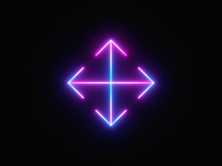 Obraz premium Blue and purple neon light icon isolated in black background. Vibrant colors, laser show. 3d rendering - illustration.