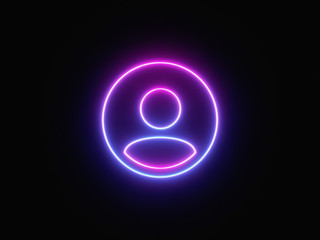 Blue and purple neon light icon isolated in black background. Vibrant colors, laser show. 3d rendering - illustration.